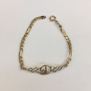 14k Yellow Gold D Initial Women's Figaro Bracelet